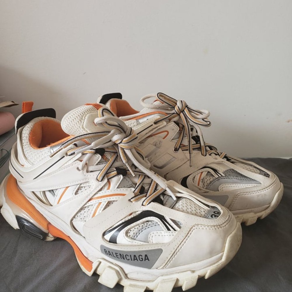 ❌SOLD❌BALENCIAGA Track Trainers in white and orange mesh and nylon